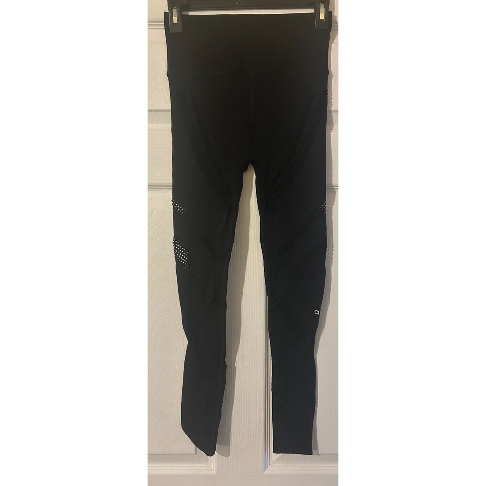 Alo Womens Black Leggings With Rip Braid Patterns Size Small
